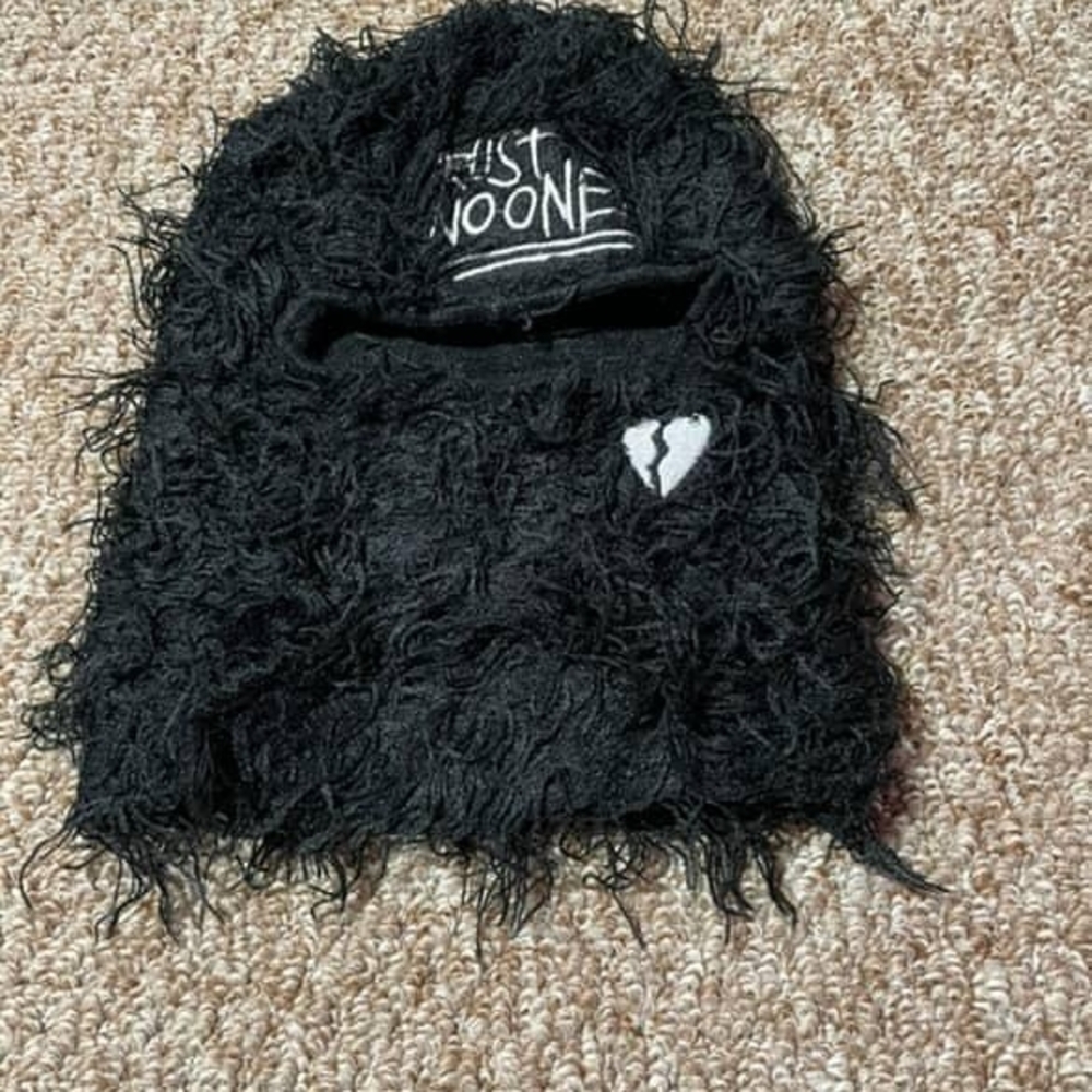 Black Furry Balaclava with Heart Patch